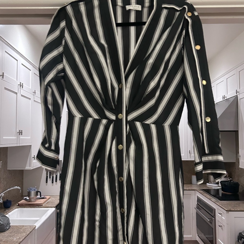 Sandro Black and White Striped Button-Up Dress